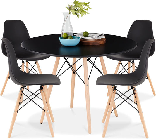 5-Piece Compact Mid-Century Modern Table & Chair Set with Plastic Seats-0