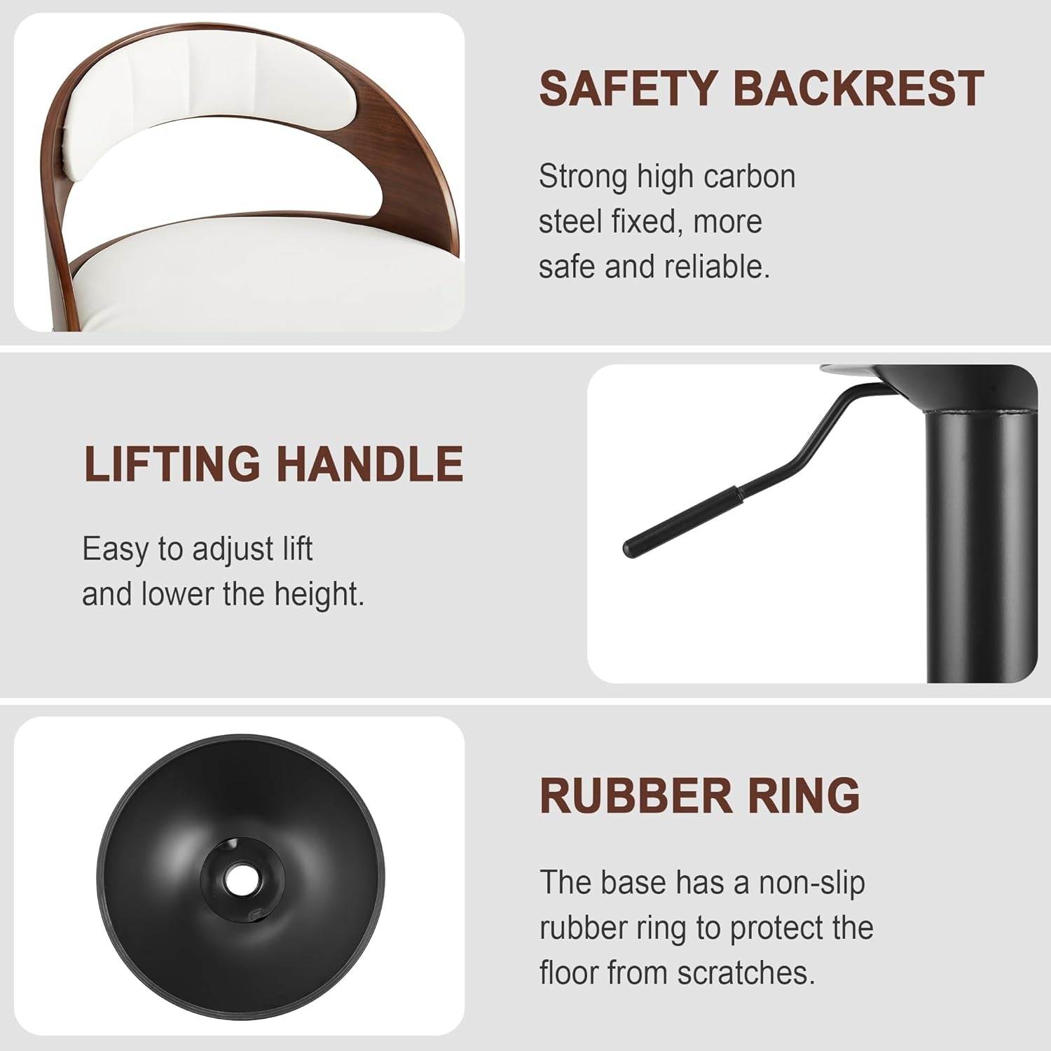 Bar Stool Set of 2, Counter Height Stools with Bentwood Back,Arm&Footrest, PU Leather Cushion Seat Adjustable Height Swivel Barstools for Club Pub,Kitchen Island and Dining Room,Creamy White-4