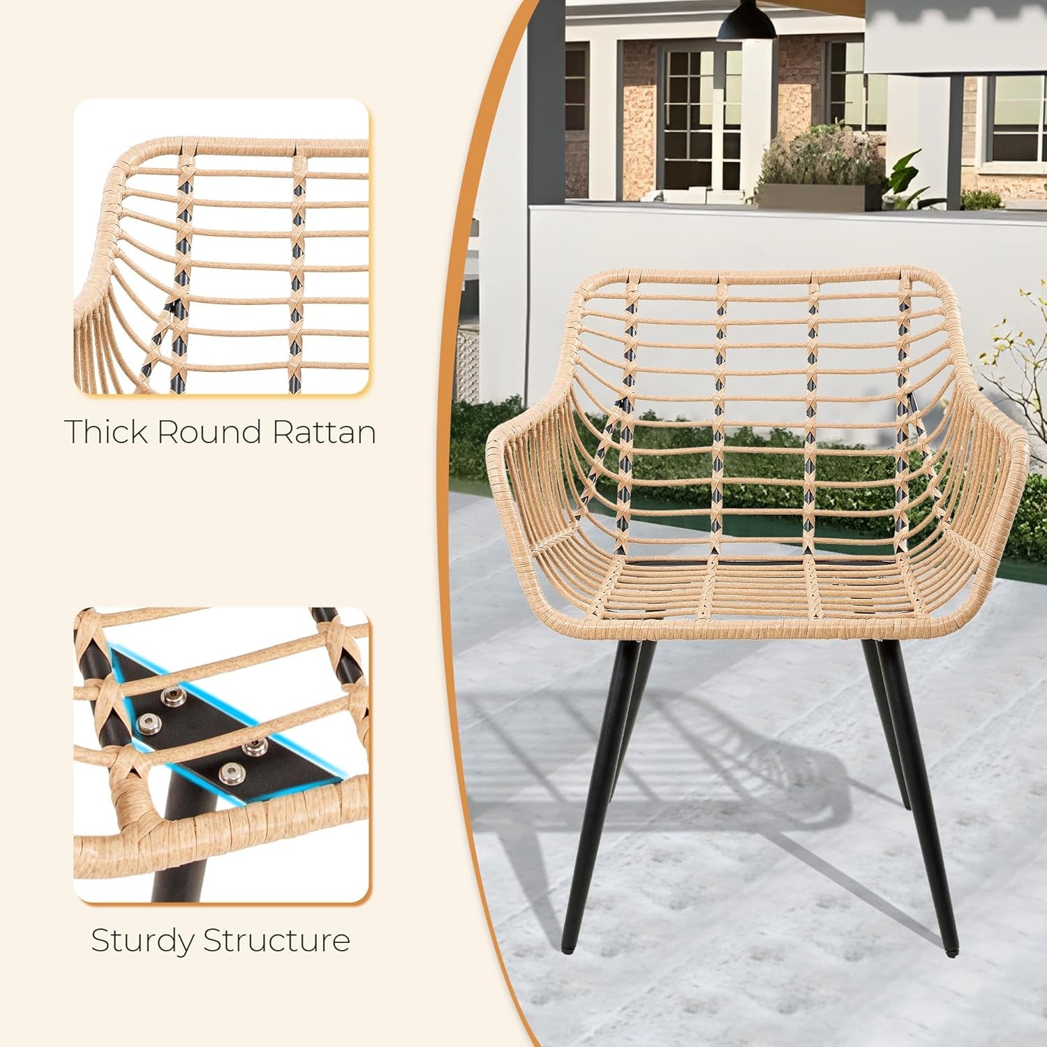 5 Piece Patio Bistro Set with Ottoman, Outdoor Wicker Apartment Balcony Furniture Sets, Rattan Table and Chairs Set of 2 for Porch Backyard Lawn Poolside Deck (Yellow/Beige)-2