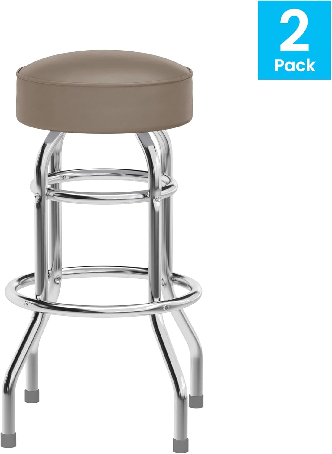 Bruno 2 Pack Double Ring Chrome Barstool with Beige Seat-3
