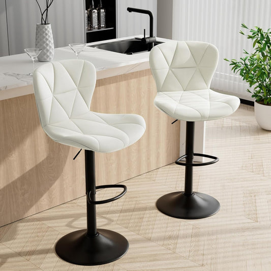 Bar Stools Set of 2,Adjustable Swivel Barstools,Counter Height Barstools with Backs Faux Leather Kitchen Island Bar Chair, White-0