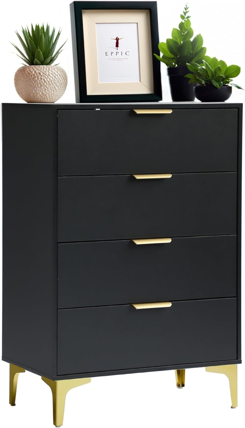 Dresser for Bedroom with 4 Drawers, Wood Chest of Drawers, Dresser Storage Cabinet, 4 Drawer Dresser for Bedroom, Living Room, Entryway, Cloakroom (Black)-2
