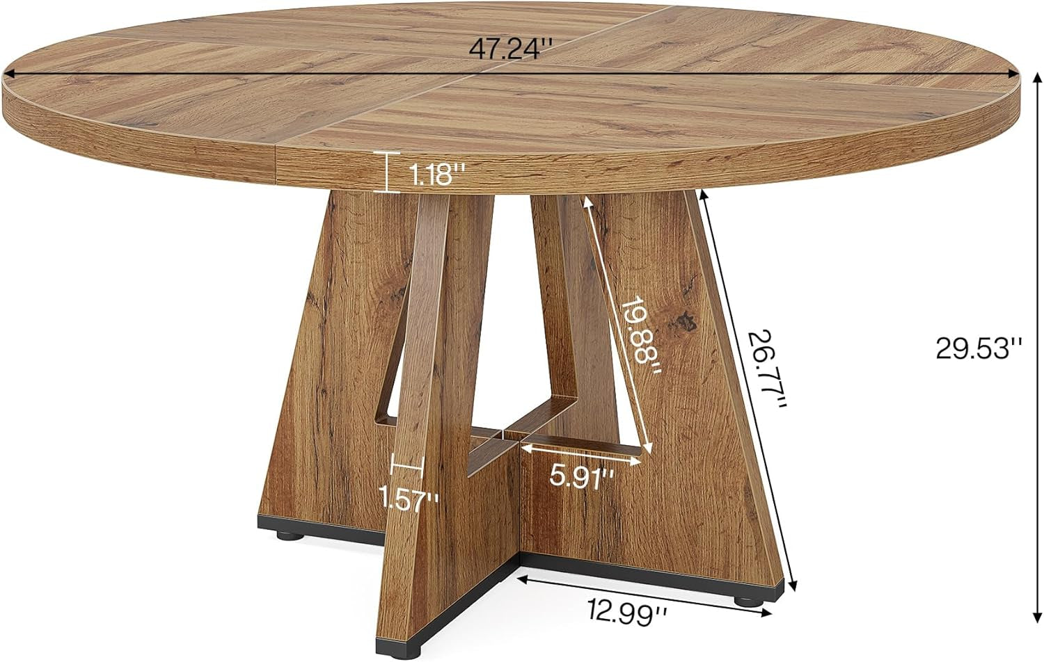 round Dining Table Wood Kitchen Table for Dining Room Living Room, 47" Dinning Room Tables for 4 Adult, Farmhouse Dinner Table with Wooden Tabletop and Cross Base, Burlywood(Only Table)-1