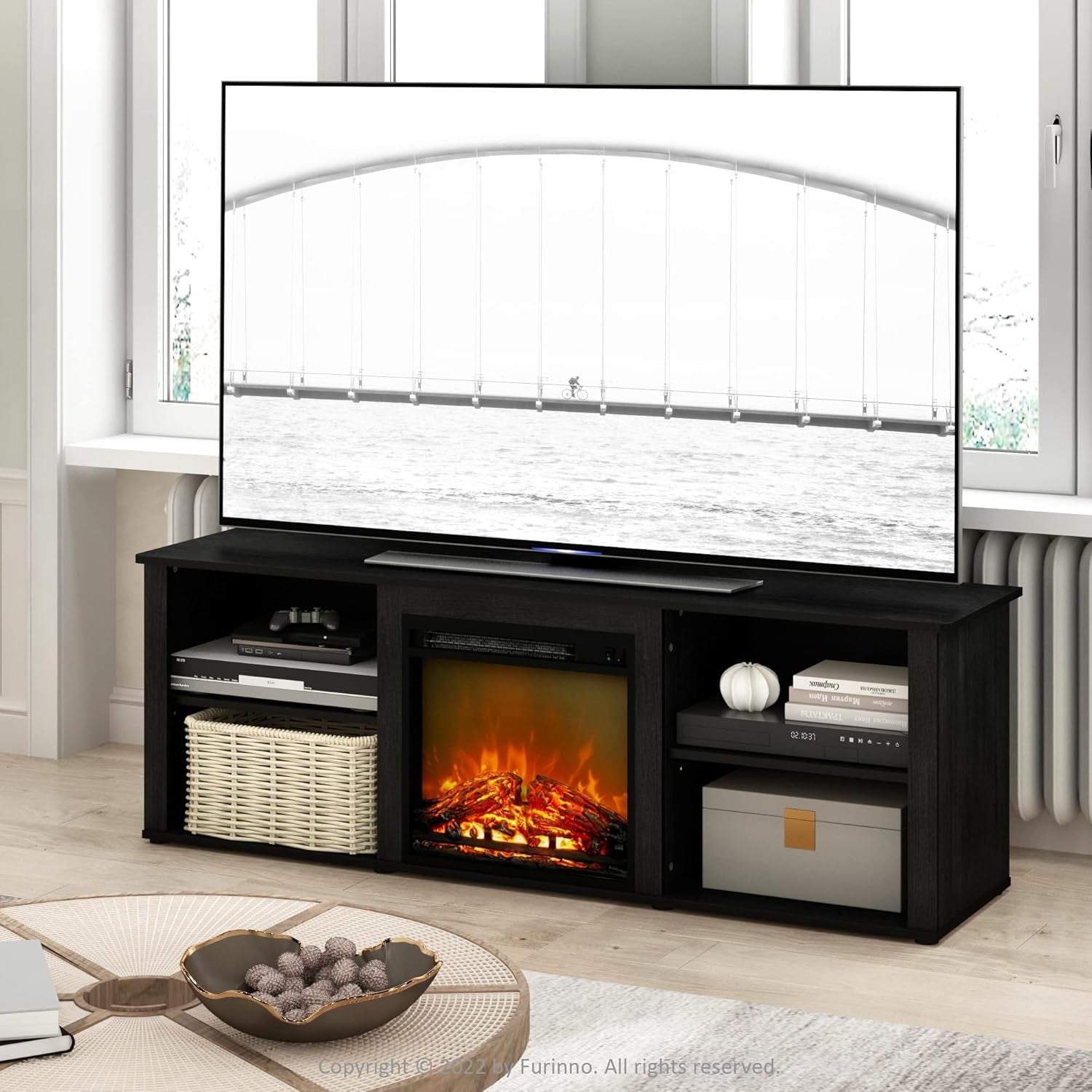Classic 70 Inch TV Stand with Fireplace, Americano-2