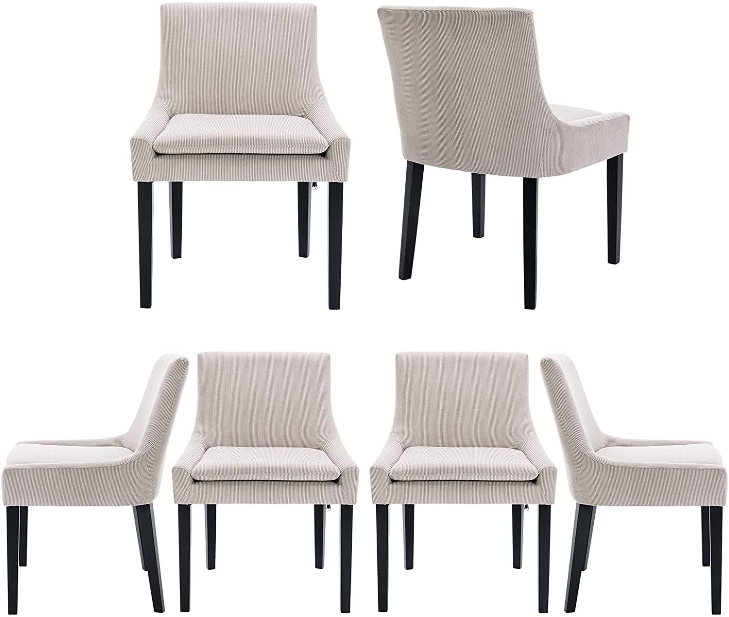 Corduroy Dining Chairs with Wood Legs, Set of 6-2
