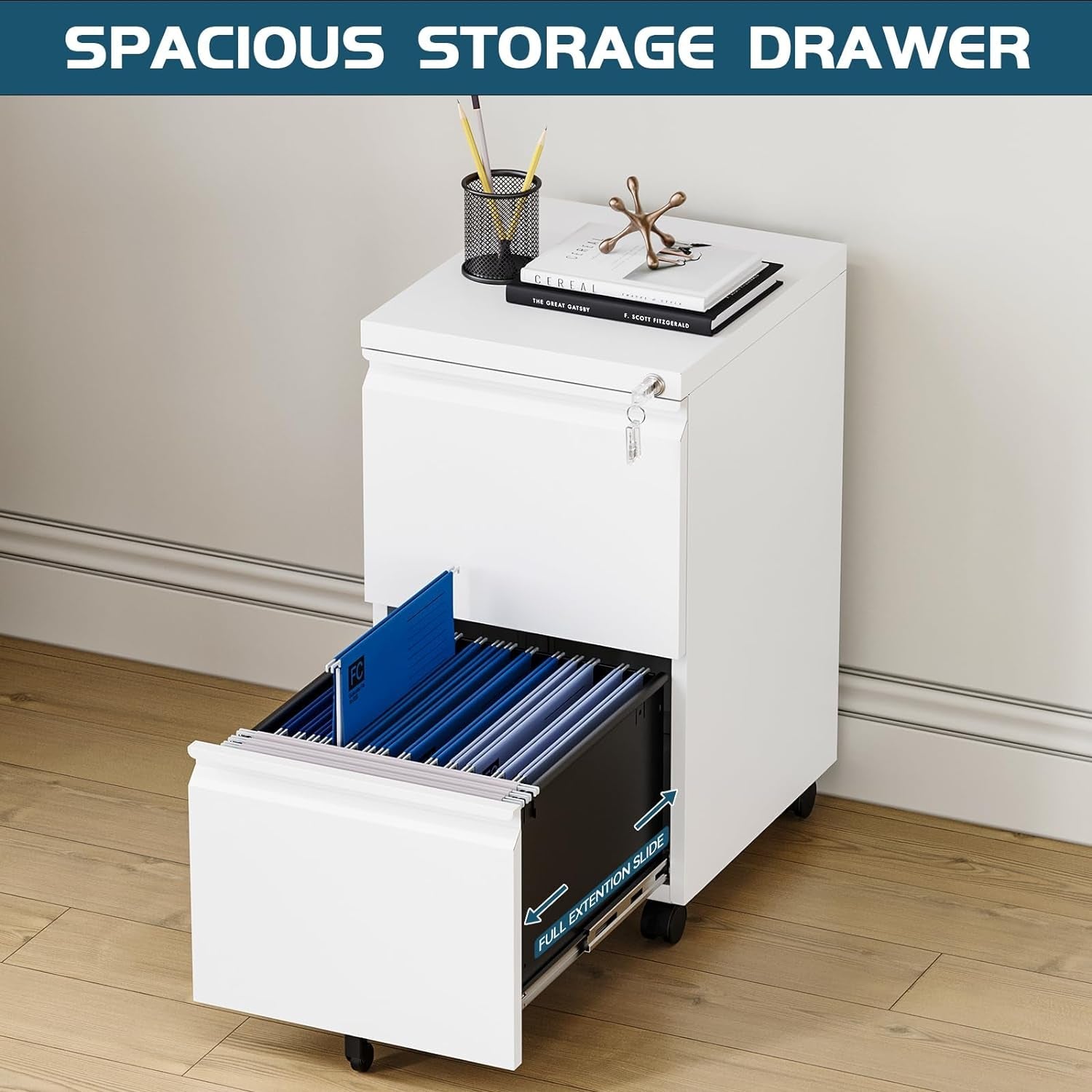 2 Drawer File Cabinet with Lock, Home Office Filing Cabinets on Wheels, under Desk 2 Drawers Storage for Legal/Letter/A4 Files,Fully Assembled-3