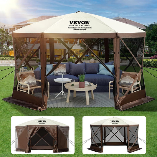 12x12 Brown Beige 6-Sided Pop-Up Screen Tent-0