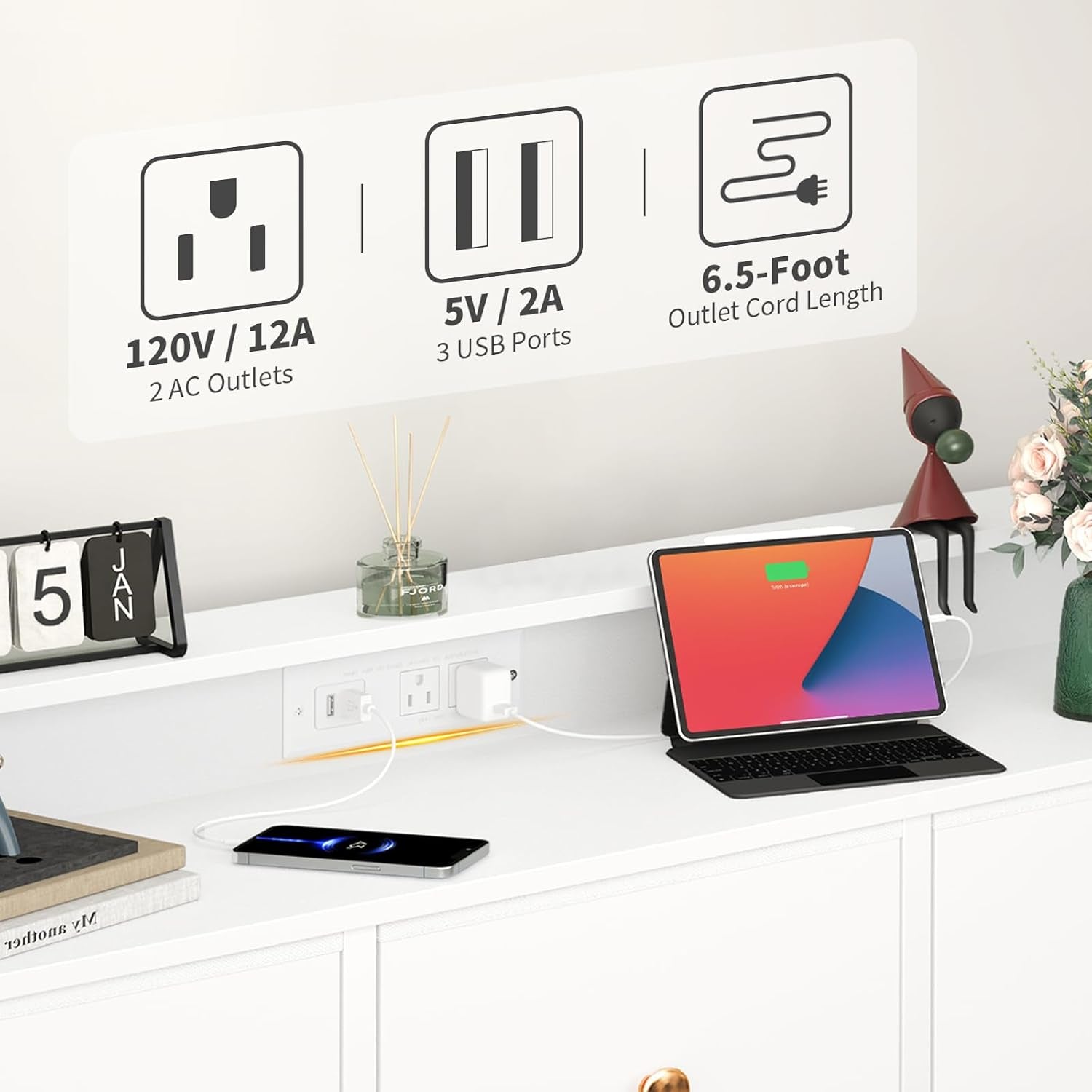 Dresser for Bedroom with Charging Station and LED Lights, Tall Dresser TV Stand with 10 Storage Drawers,Fabric White Dressers & Chests of Drawers,Wood Dresser for Kids Bedroom Closet Organizer-4