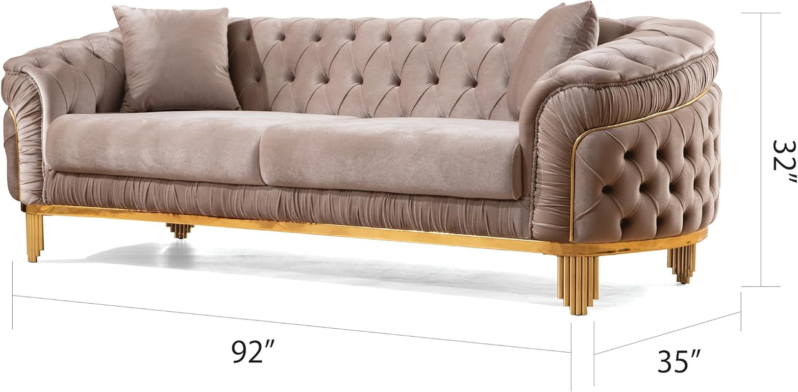 Vanessa Modern Style 2Piece Livingroom Set(Includes Sofa+Loveseat) Made of Wood with Button Tufted Surface in Taupe Color-3