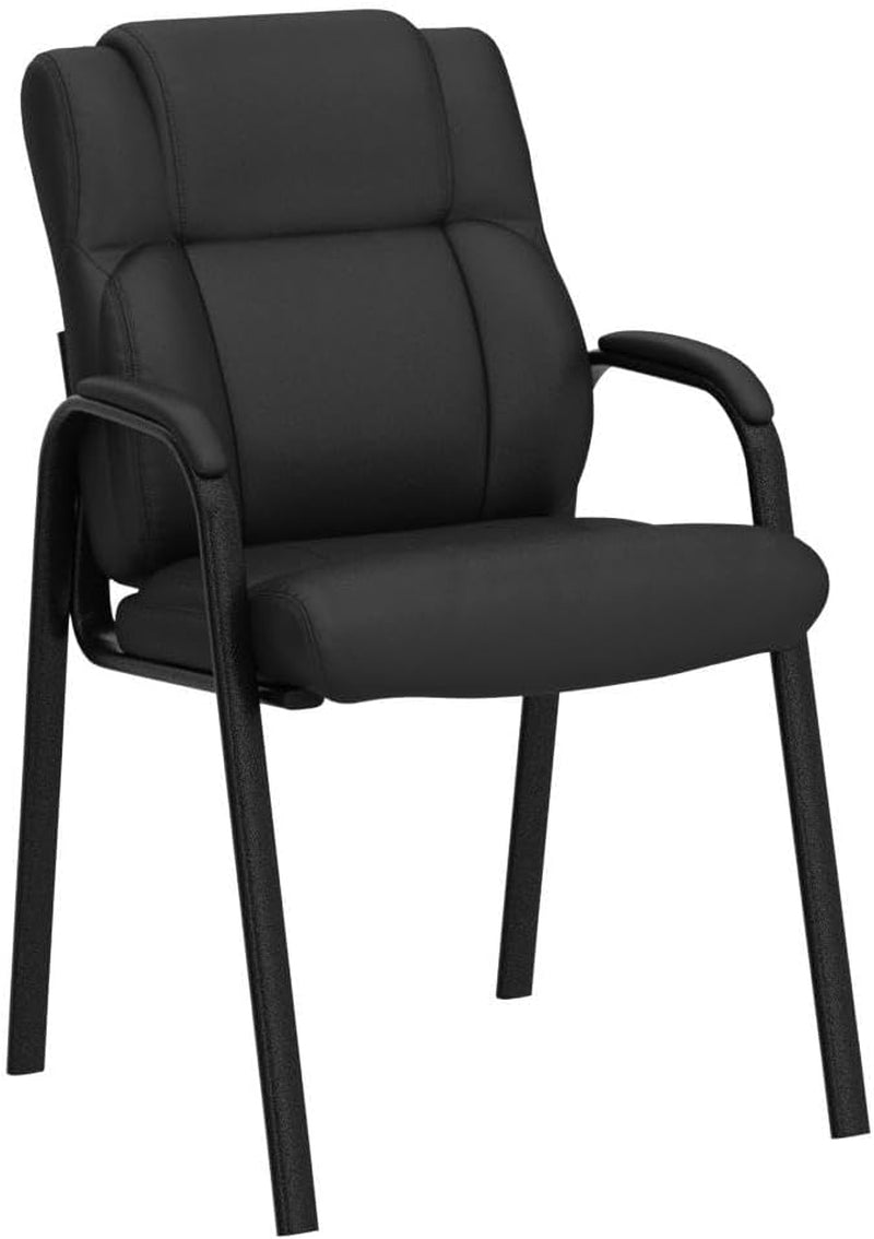 Black Leather Guest Chairs, Padded Arms, 2-Pack, Office-4