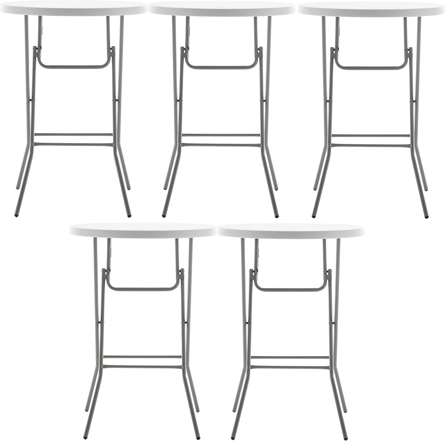 32" Round White Folding Table Set Bar Height-1