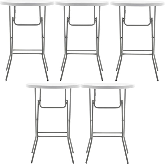 32" Round White Folding Table Set Bar Height-1