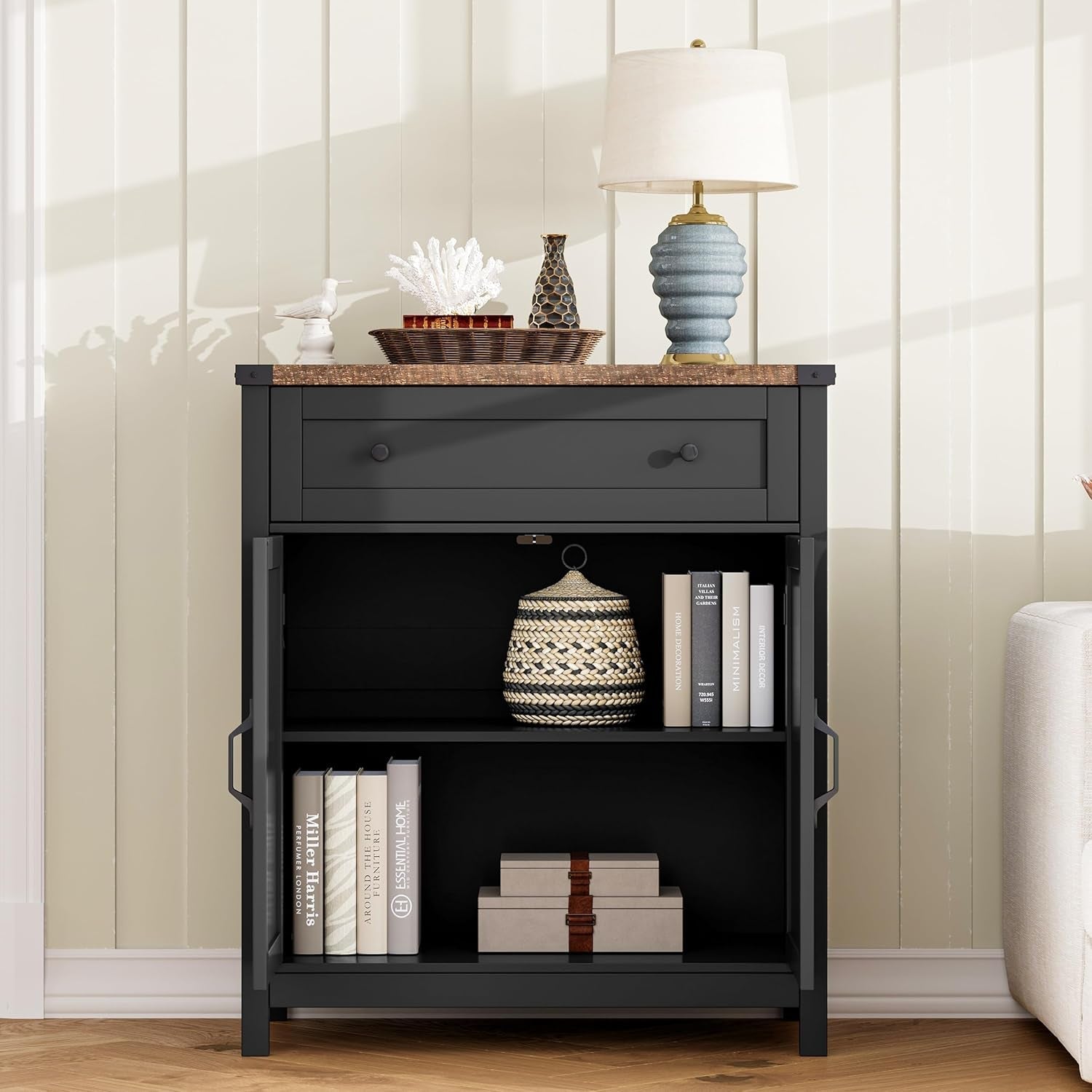 Kitchen Storage Cabinet, Coffee Bar Cabinet, Buffet Sideboard Cabinet with Drawer, Entryway Cabinet for Kitchen, Living Room, Black-2