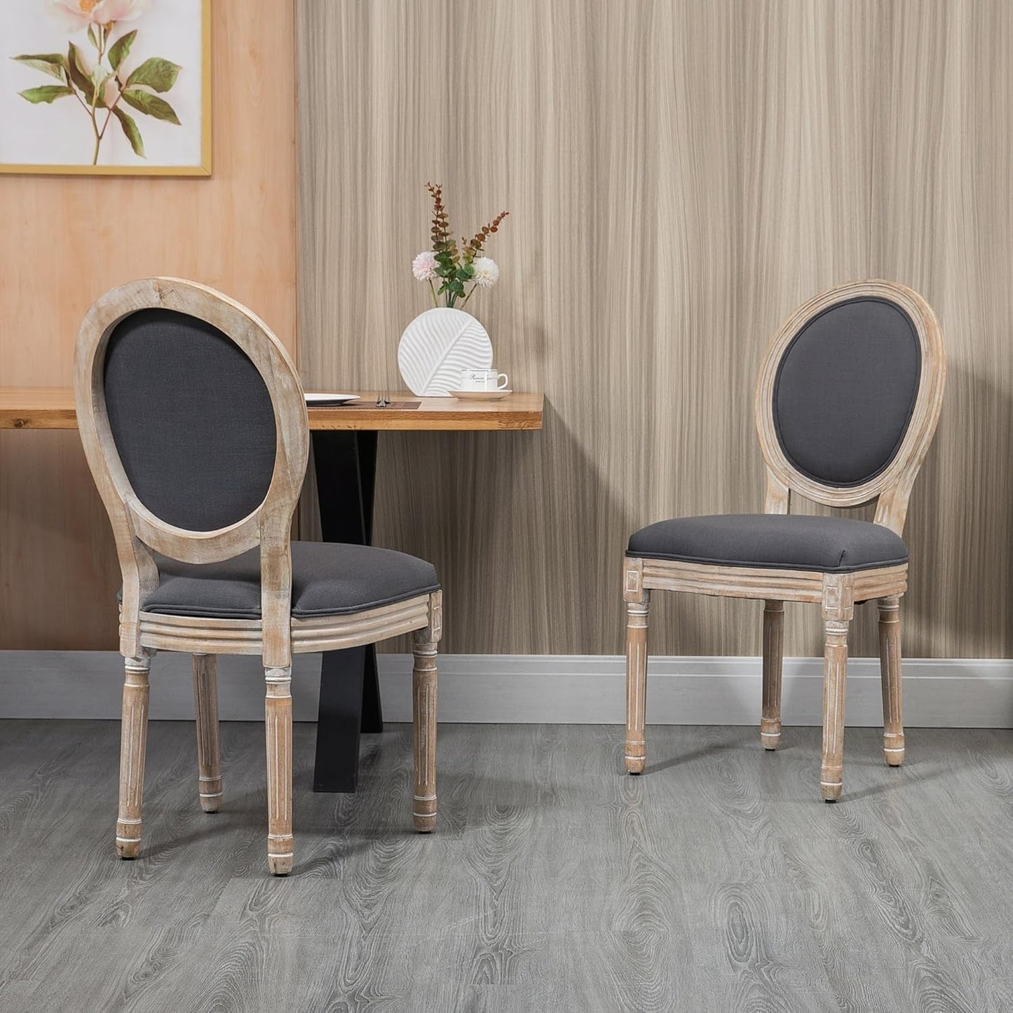 Upholstered Dining Chair Set of 2, French-Style Armless Accent Chairs with Back and Thick Padding, Gray-1