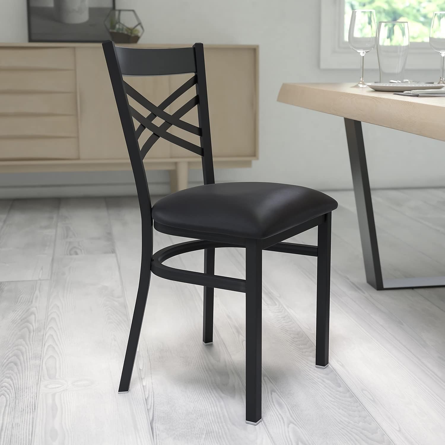 Hercules Series "X" Back Metal Restaurant Chairs, Modern Upholstered Armless Dining Chairs for Restaurants/Kitchens, Set of 2, Black-1