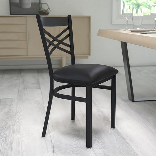 Hercules Series "X" Back Metal Restaurant Chairs, Modern Upholstered Armless Dining Chairs for Restaurants/Kitchens, Set of 2, Black-1