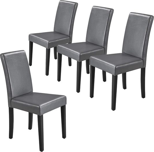 Set of 4 Dining Chairs Faux Leather High Back Kitchen Chair Upholstered Armless Side Chair with Waterproof Surface and Wood Legs for Home and Restaurant, Gray-0