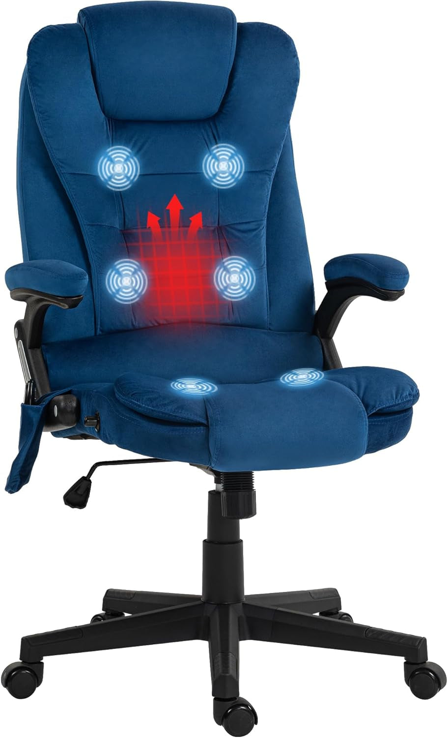 6 Point Vibrating Massage Office Chair with Heat, Velvet High Back Executive Office Chair with Reclining Backrest, Padded Armrests and Remote, Drak Blue-0