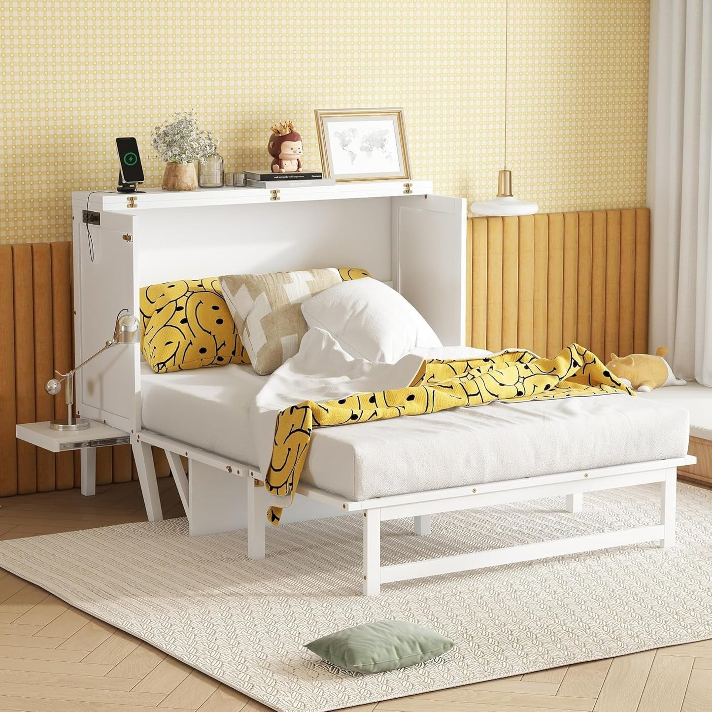 Queen Size Murphy Cabinet Bed with Desk and USB-Port-9