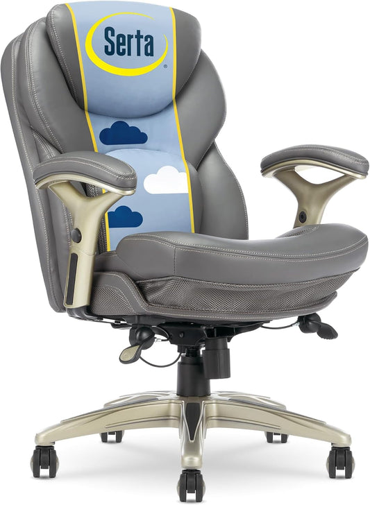 Ergonomic Executive Office Chair Motion Technology Adjustable Mid Back Design with Lumbar Support, Gray Bonded Leather-0