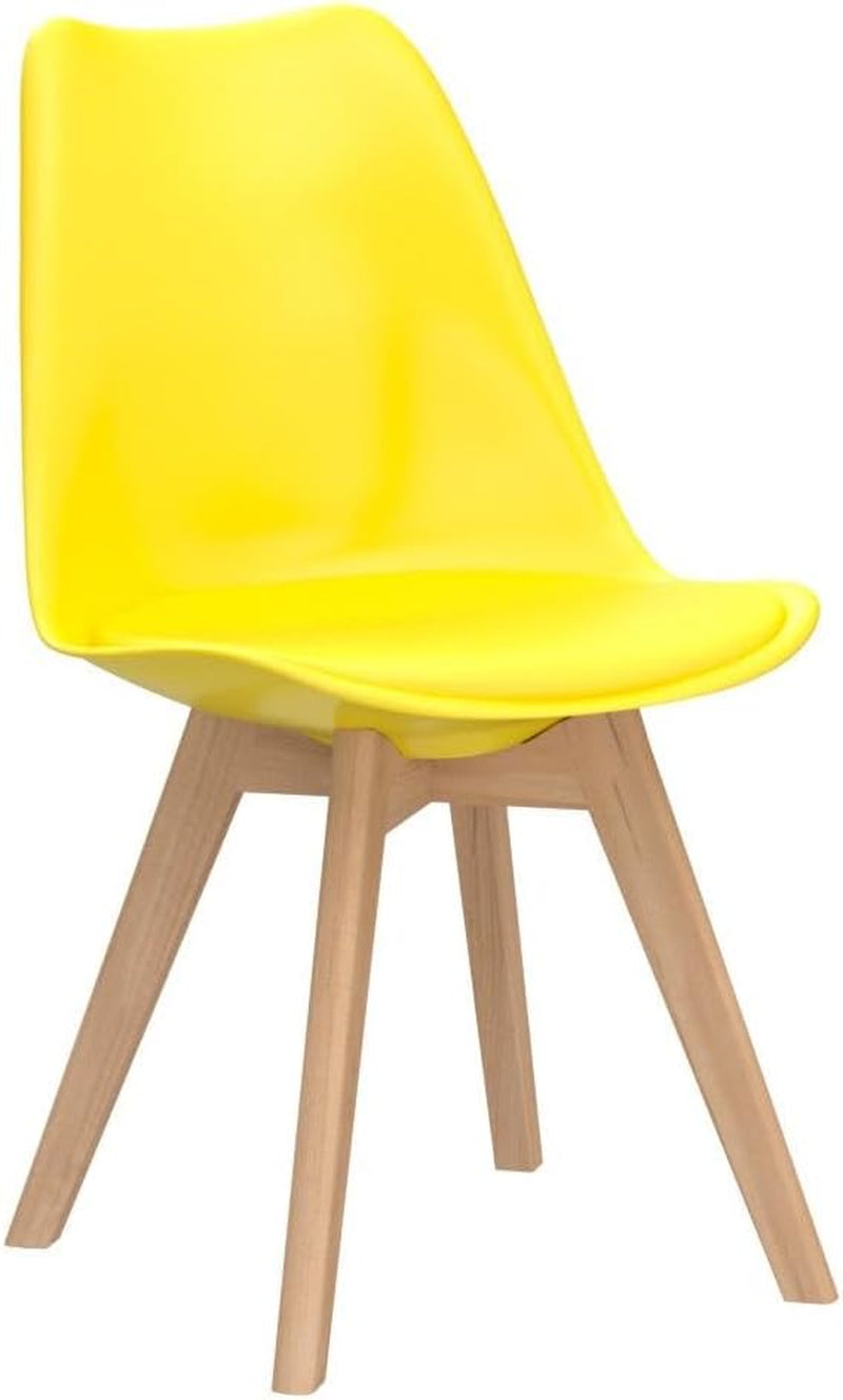 Mid Century Modern DSW Dining Chair Upholstered Side Chair with Beech Wood Legs and Soft Padded Shell Tulip Chair for Dining Room Living Room Bedroom Kitchen Set of 4 (Yellow)-4