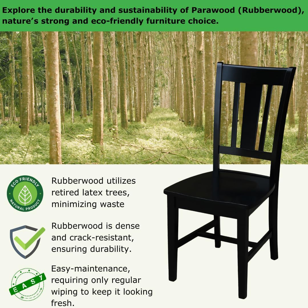 Set of Two San Remo Splatback Dining Chairs, Black, 225Lbs Wt Capacity, Solid Real Wood, Sturdy Parawood, Black-2