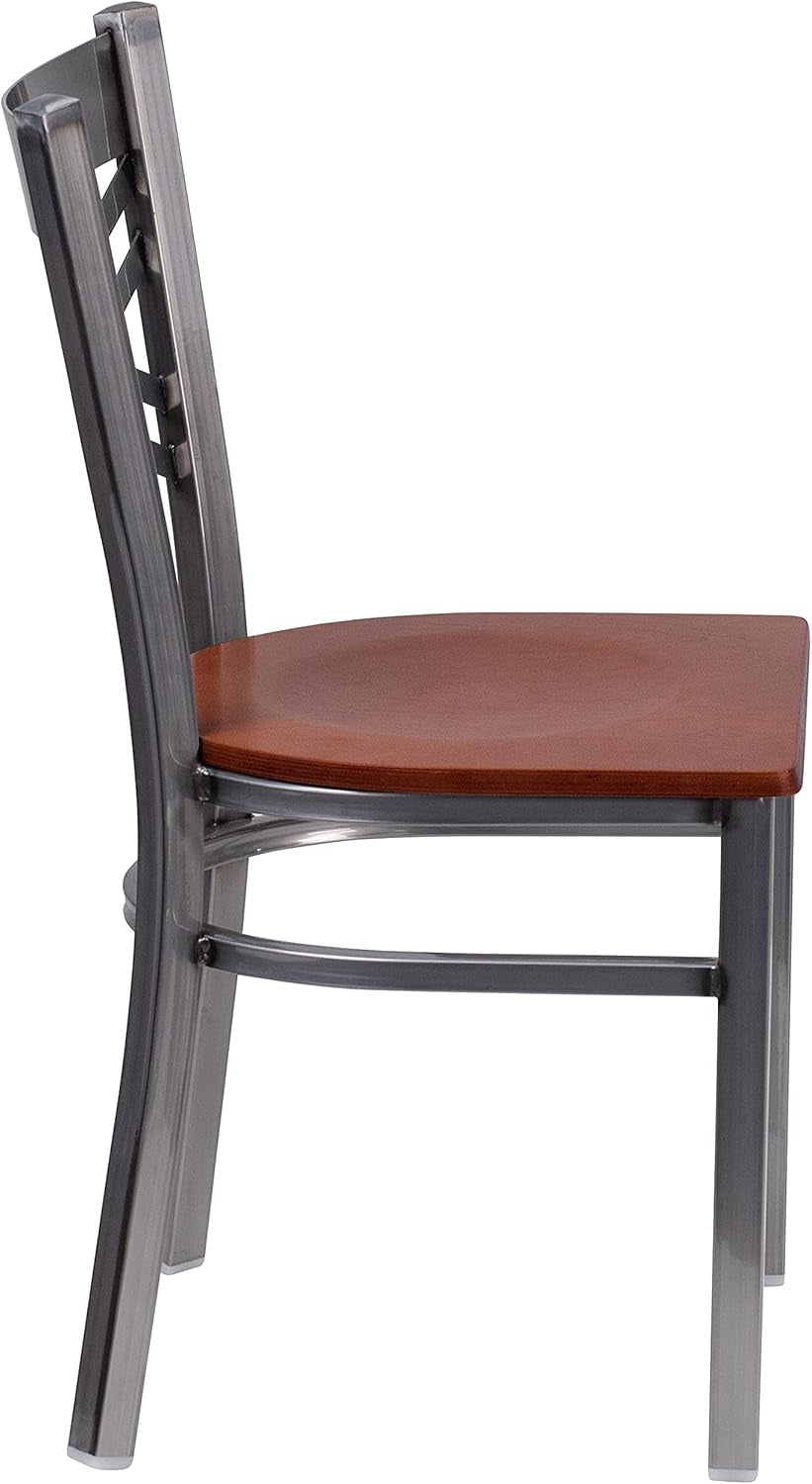 2 Pk. HERCULES Series Clear Coated ''X'' Back Metal Restaurant Chair - Cherry Wood Seat-4