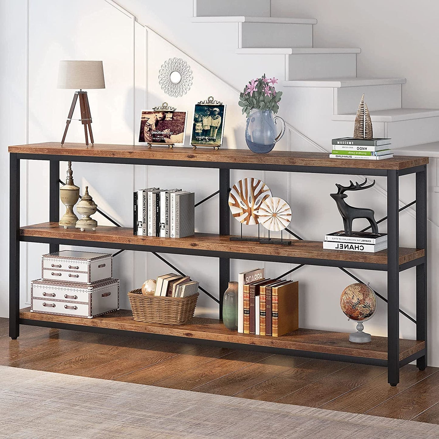 Long Narrow Sofa Table with Storage Shelves-2