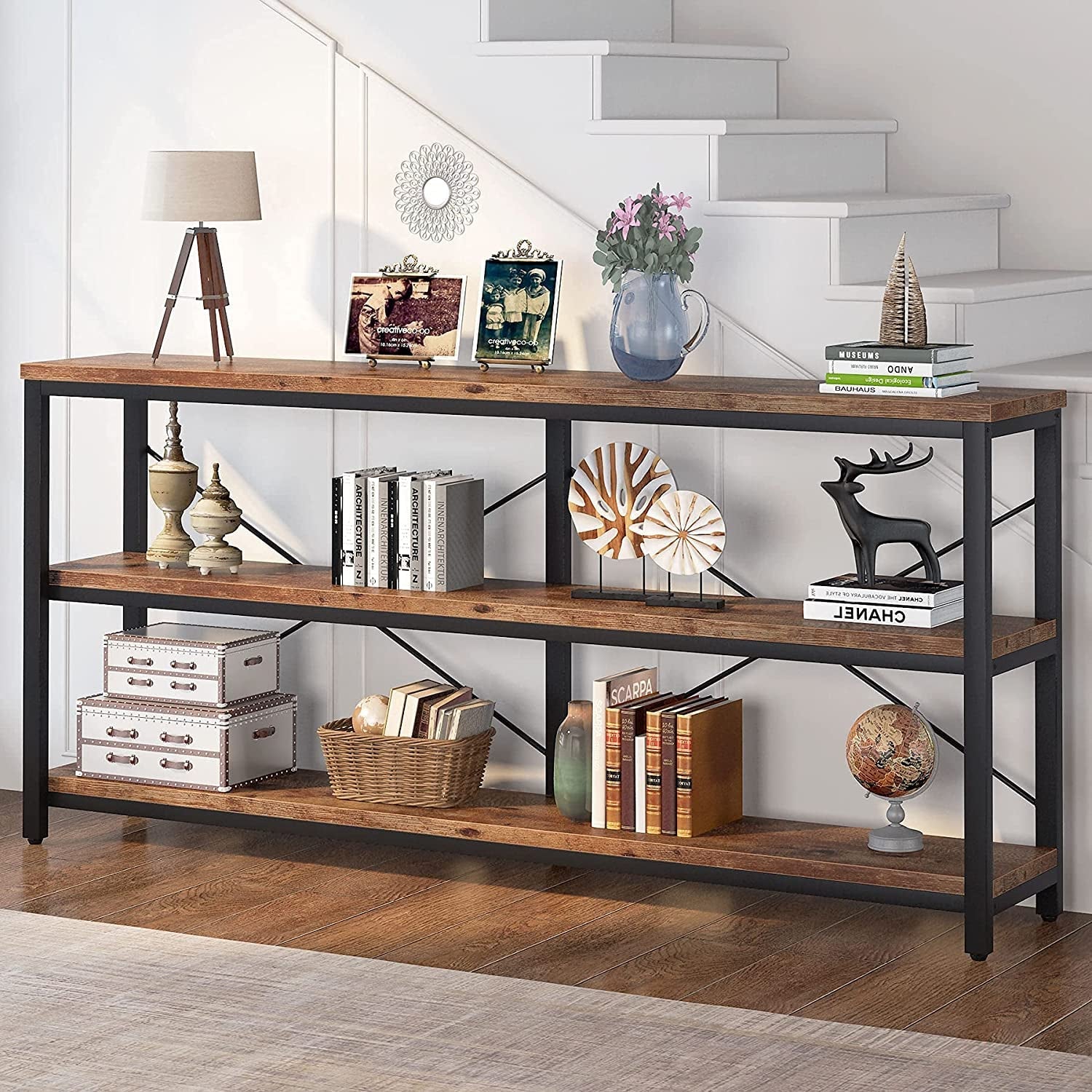 Long Narrow Sofa Table with Storage Shelves-2