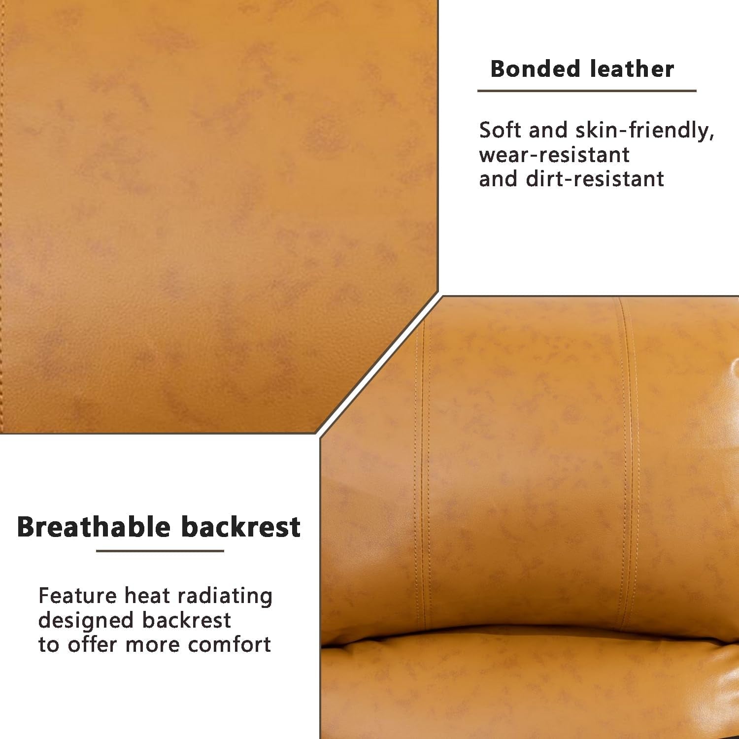 Living Room Furniture Set Leather Recliner Sofa Set Loveseat Chair Furniture Sofa Set for Living Room/Small Space/Rv/House/Office/Theater Seating (A-Ginger Leather, Sofa(3Seater))-3