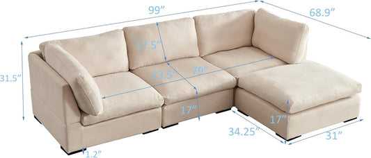 99"W L-Shaped Modular Sectional Sofa W/Reversible Chaise, Modern Free Combined TV Couch Comfortable down Feather Fill Deep Seat Corner Sofa&Couch with Movable Ottoman for Living Room Furniture Sets-1