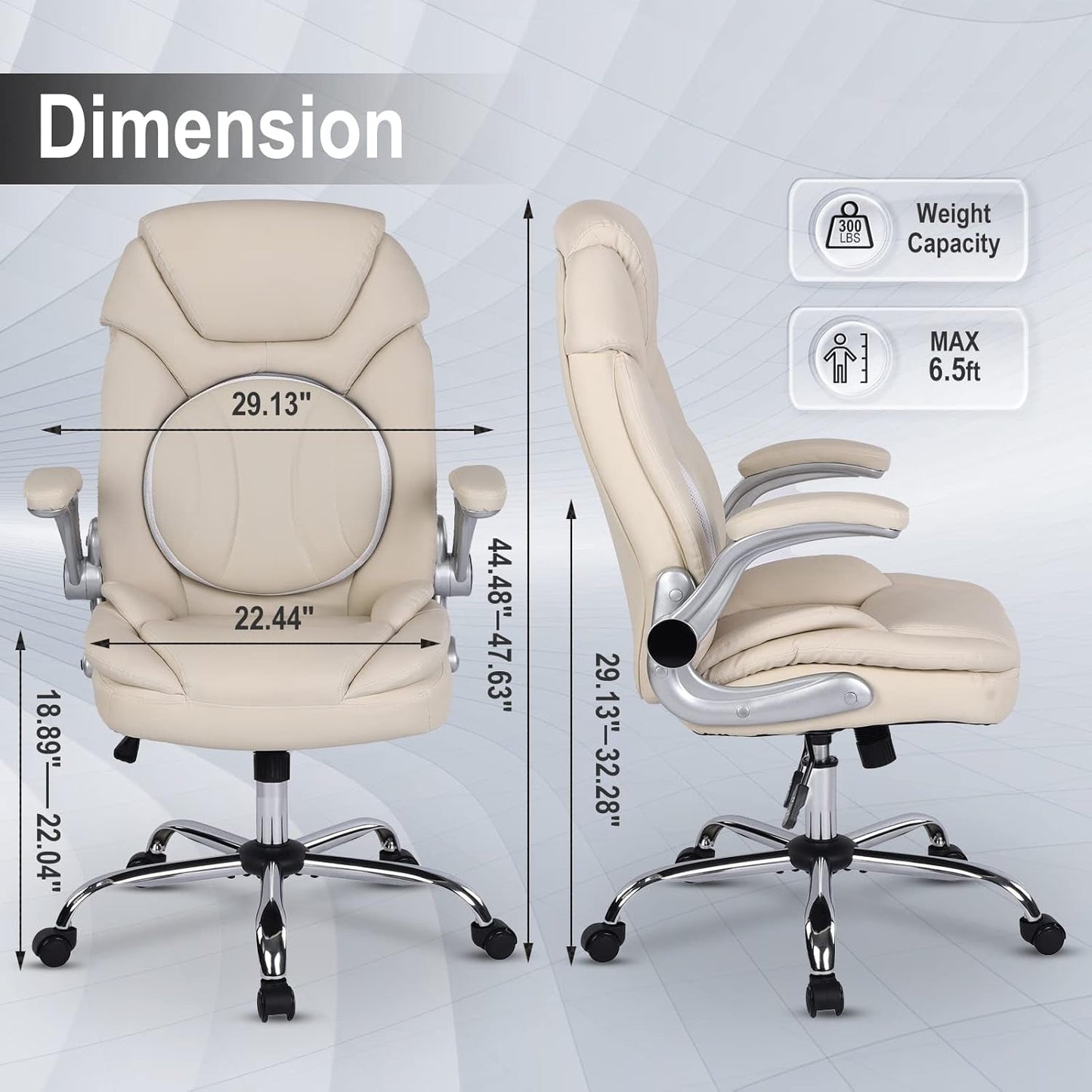 Modern Executive Office Chairs with Lumbar Support90-120 Degree Rocking Managerial Chairergonomic PU Leatherhomeofficedeskchairs with Wheels,Flip-Up Arms & Back Support(White)Medium(300Lbs)-2