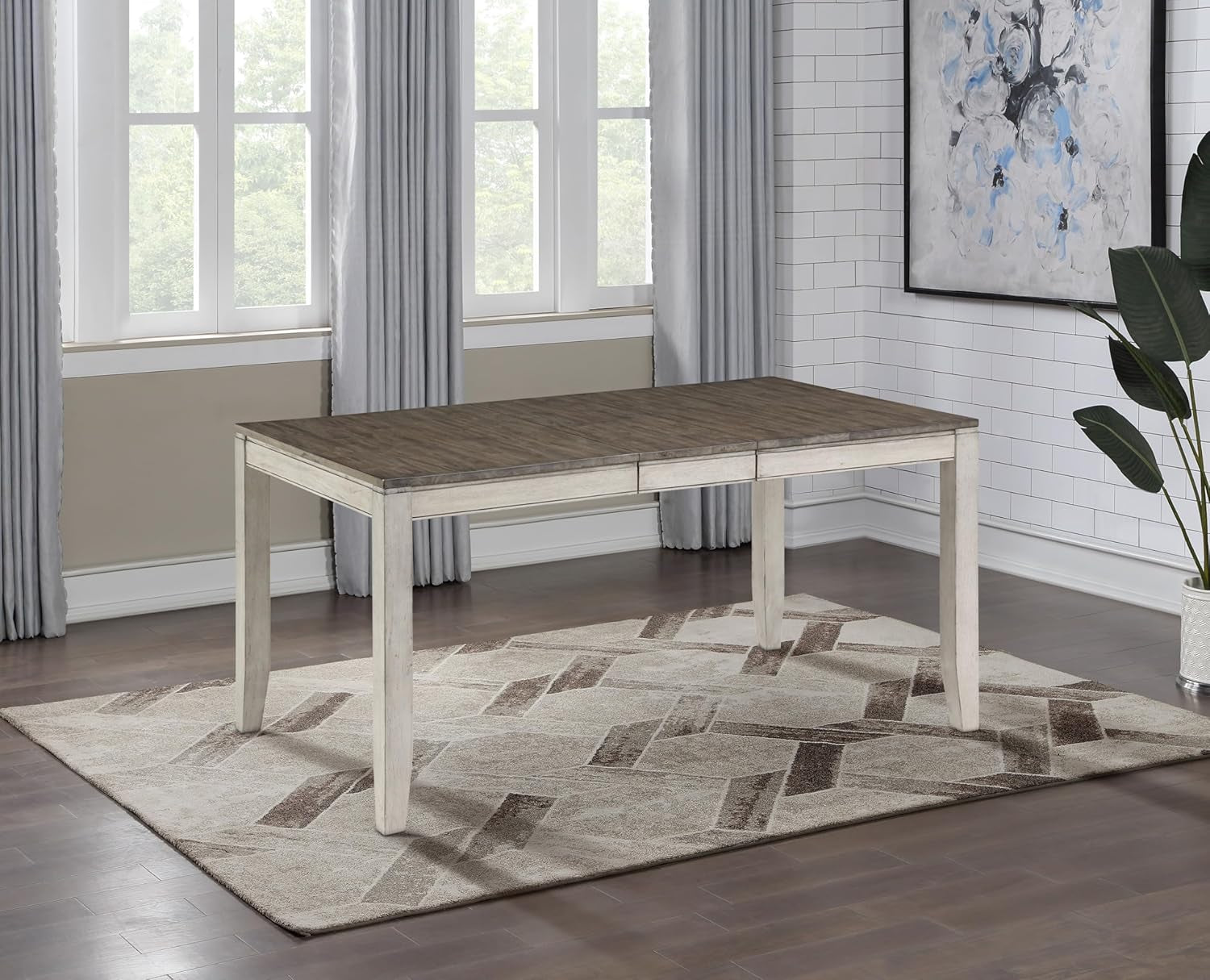 Furniture Abacus Rectangular Dining Table, 48"-60" Table W/ 12" Butterfly Leaf Extention, Seats up to 6, Kitchen/Dining/Living Room, Asian Hardwood Solids, 36" D X 48" W X 30" H, Gray-1