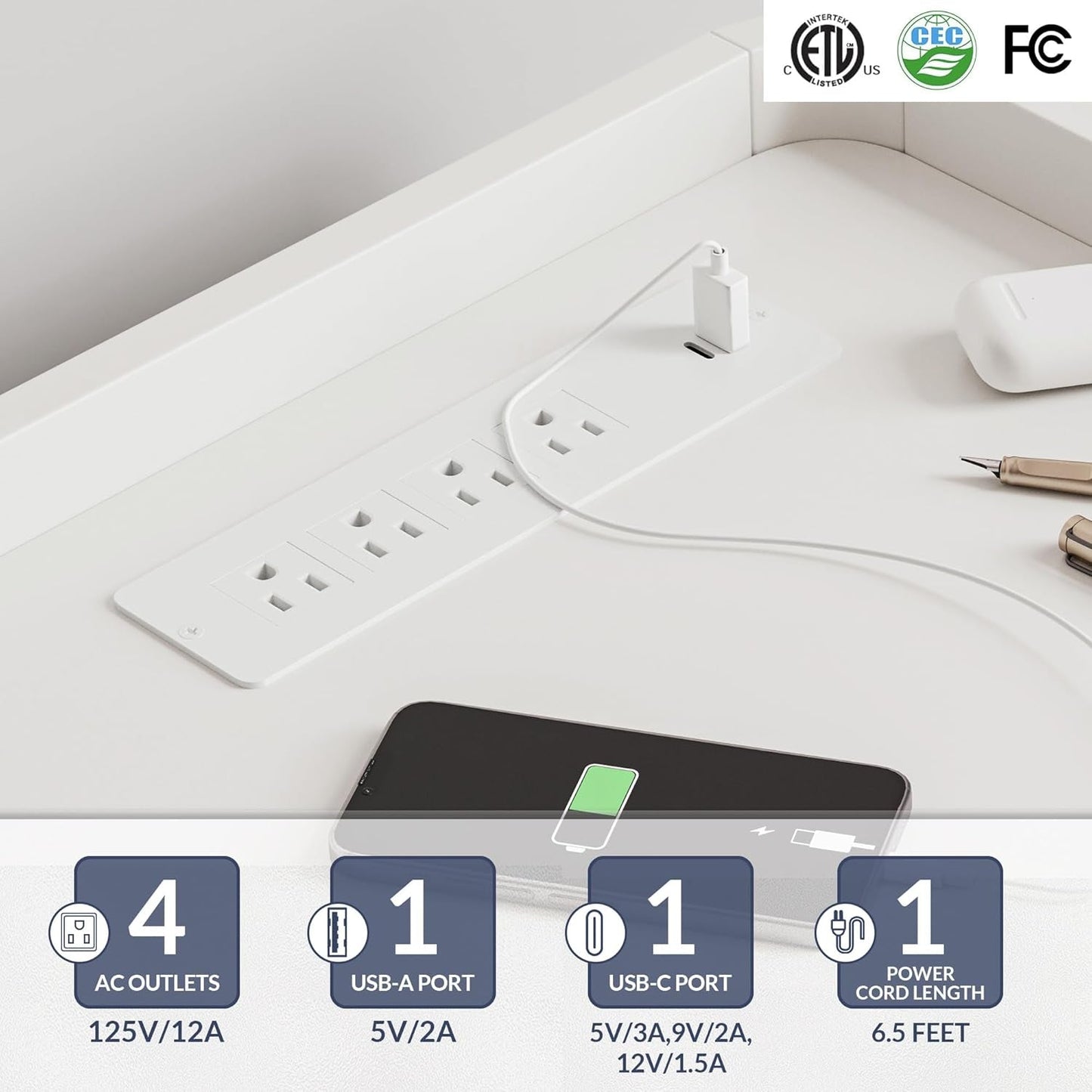 66" TV Stand for Tvs up to 75", LED Light Entertainment Center with Power Outlet, 4 Drawers and 2-Tier Open Shelves TV Cabinet, TV Console for Living Room, Bedroom - Corrigan (White)-2