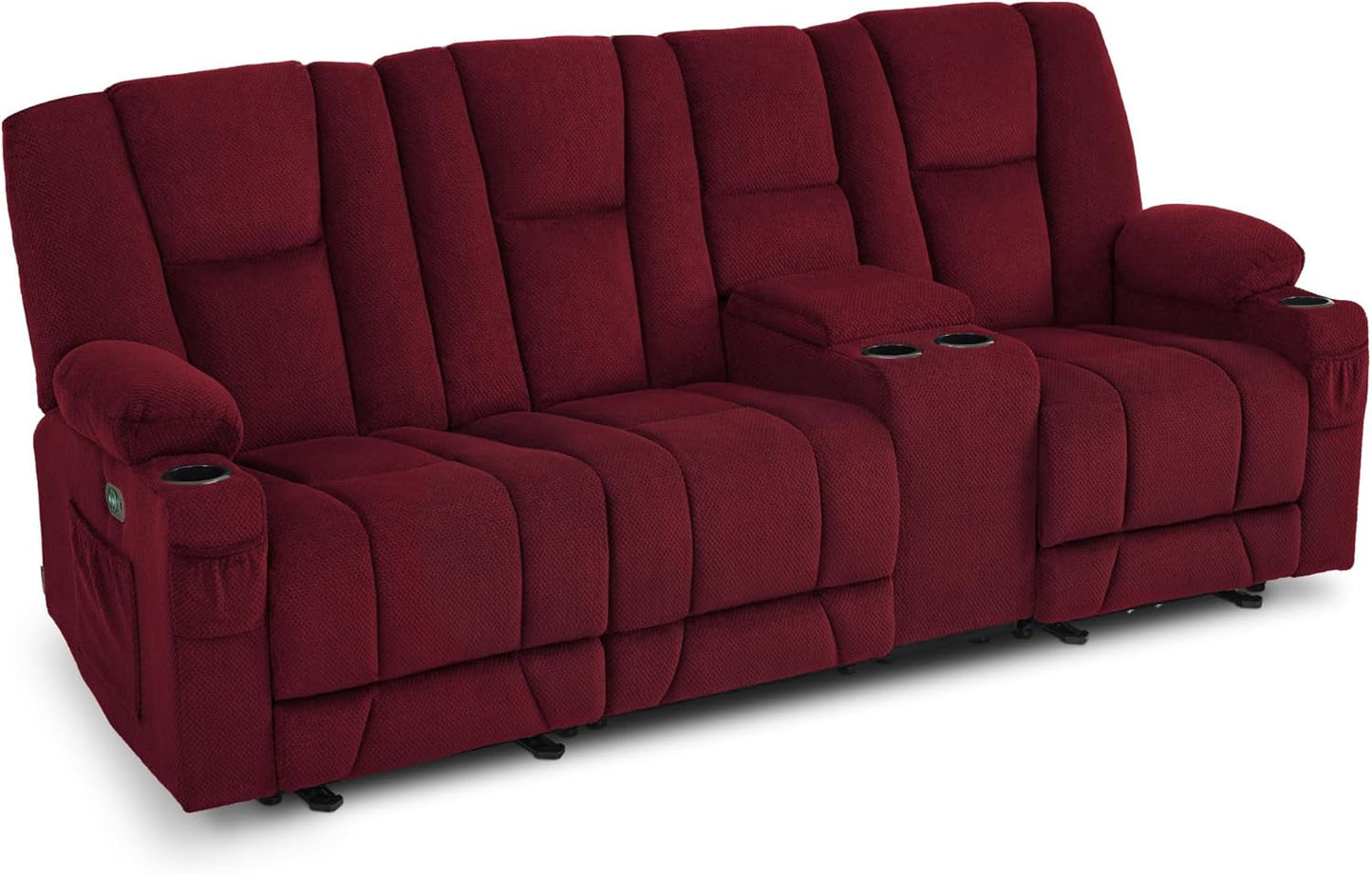 Power Reclining Sofa with Heat and Vibration,Usb Ports, Cup Holders,3-Seat Dual Recliner Sofa with Console for Living Room 6035 (Burgundy)-0