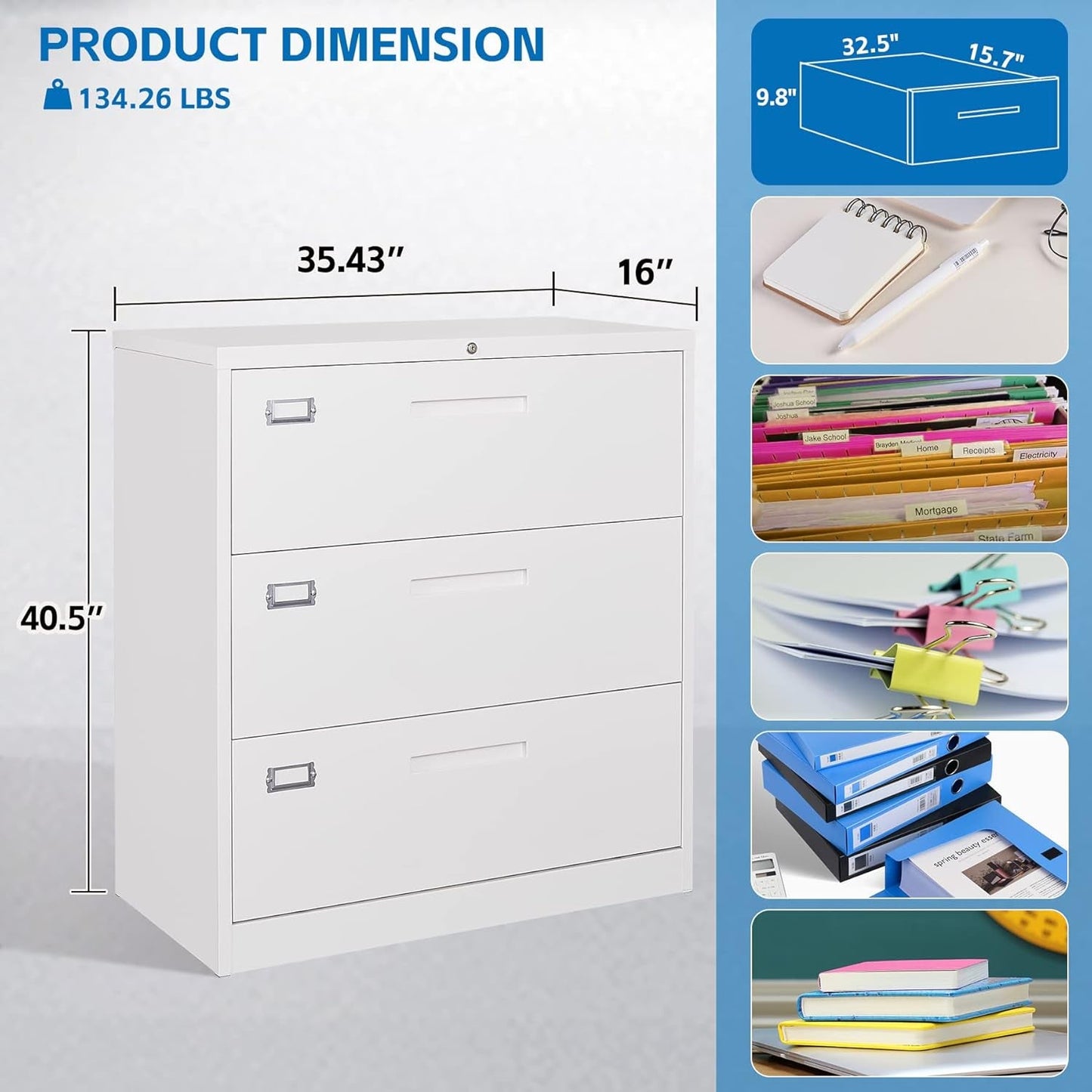 Lateral File Cabinet 3 Drawer,Metal Storage File Cabinet with Lock,Steel Lateral File Cabinet for Legal/Letter A4 Size,Wide File Cabinet for Office Home,Assembly Required-1