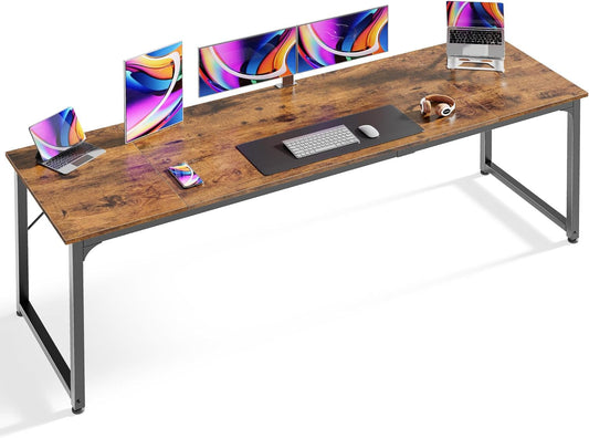 Computer Desk, 80 Inch Office Desk, Gaming Desk with Storage, Writing Desk Work Desk for Home Office, Study, Long Simple Desk, Large Legroom, Metal Frame, Rustic Brown-0