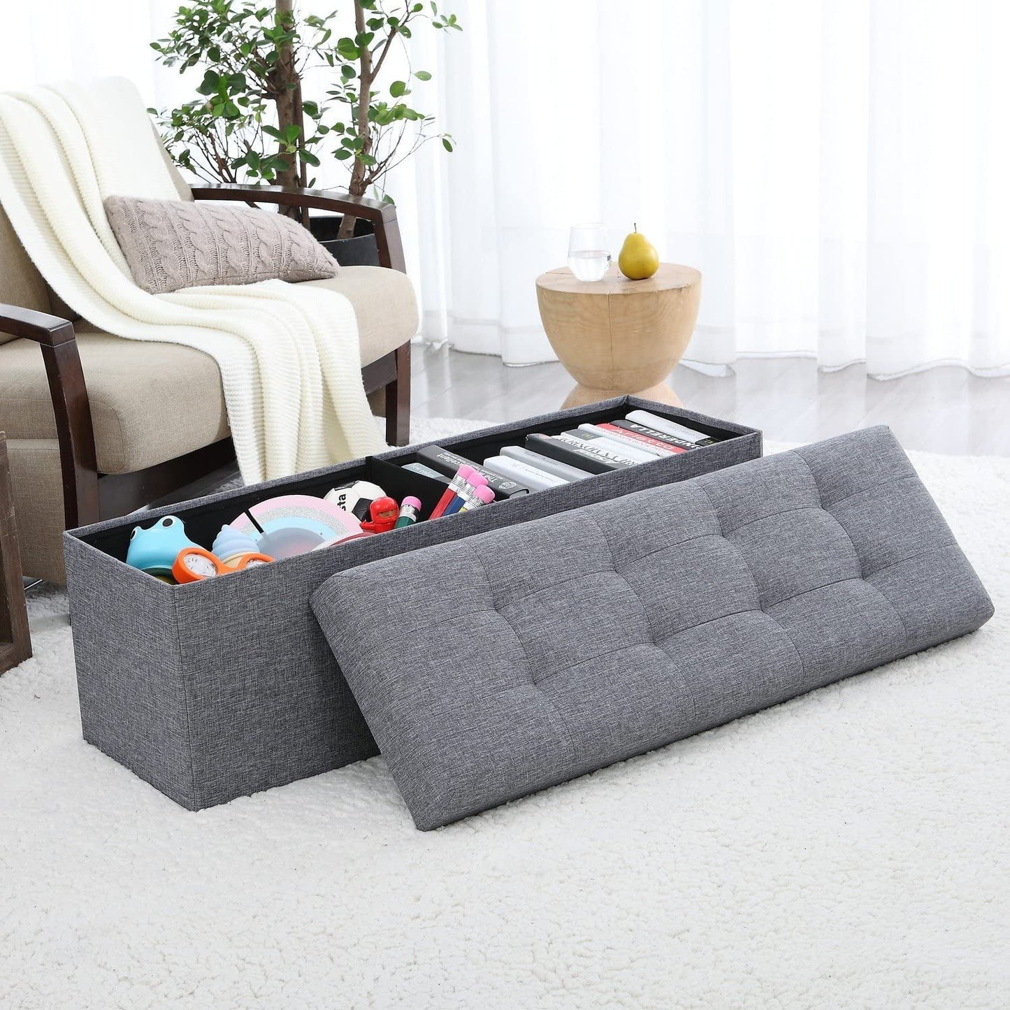 Gray Foldable Tufted Storage Ottoman Bench - 45″-2
