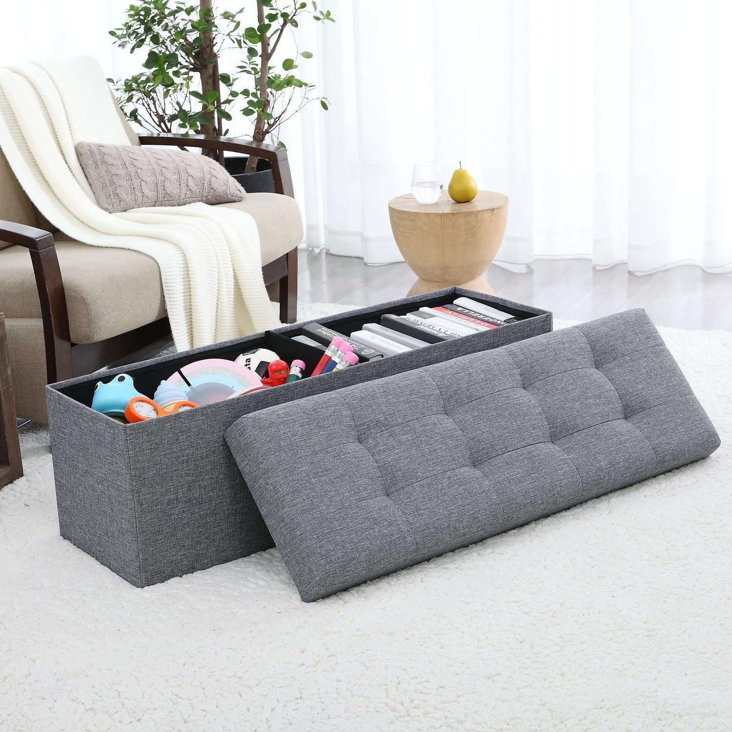 Gray Foldable Tufted Storage Ottoman Bench - 45″-2