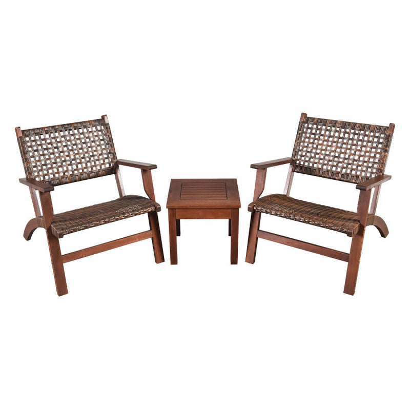 3 Pieces Outdoor Wooden Patio Rattan Furniture Set-2