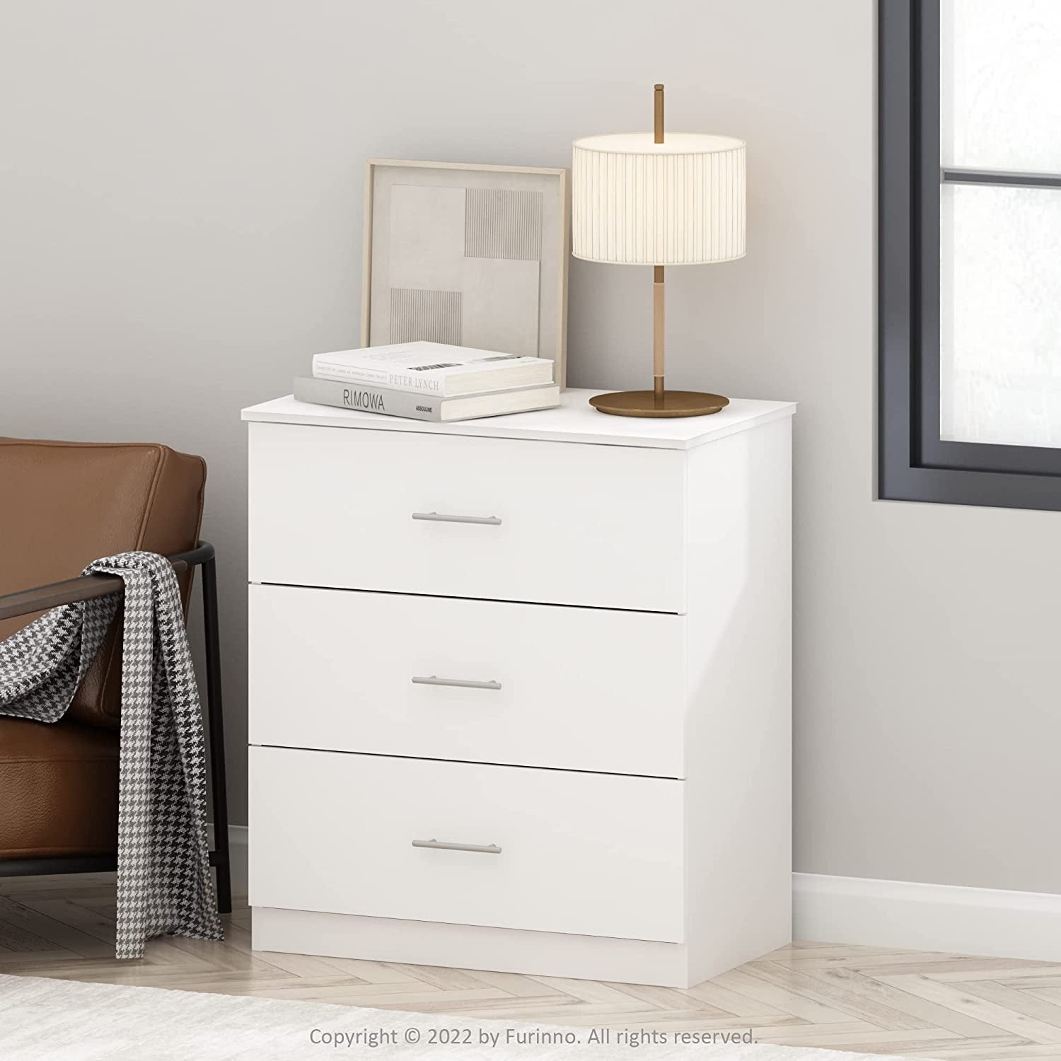 Simple White 3-Drawer Dresser with Handle-2