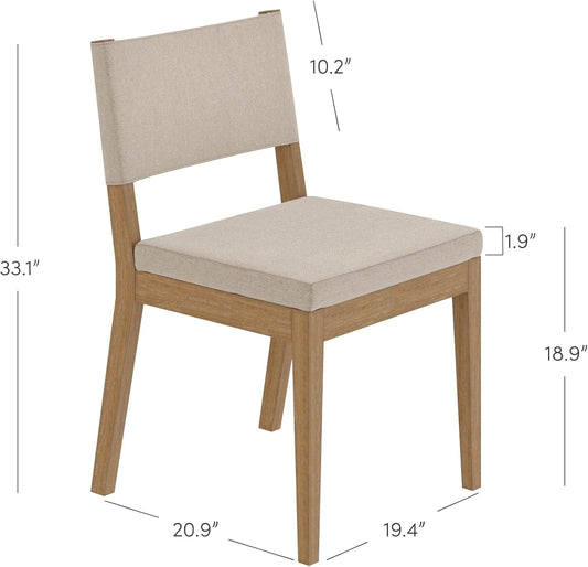 Linus Modern Upholstered Dining Chair with Solid Rubberwood Legs in a Wire-Brushed Light Brown Finish, Natural Flax/Brown-1