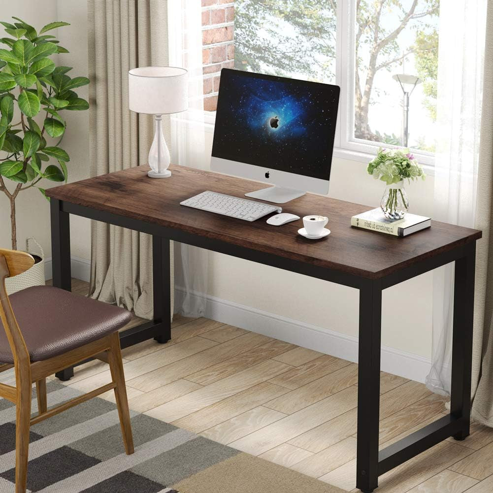 Computer Desk, 55 Inch Large Office Desk Computer Table Study Writing Desk Workstation for Home Office, Rustic Brown-3