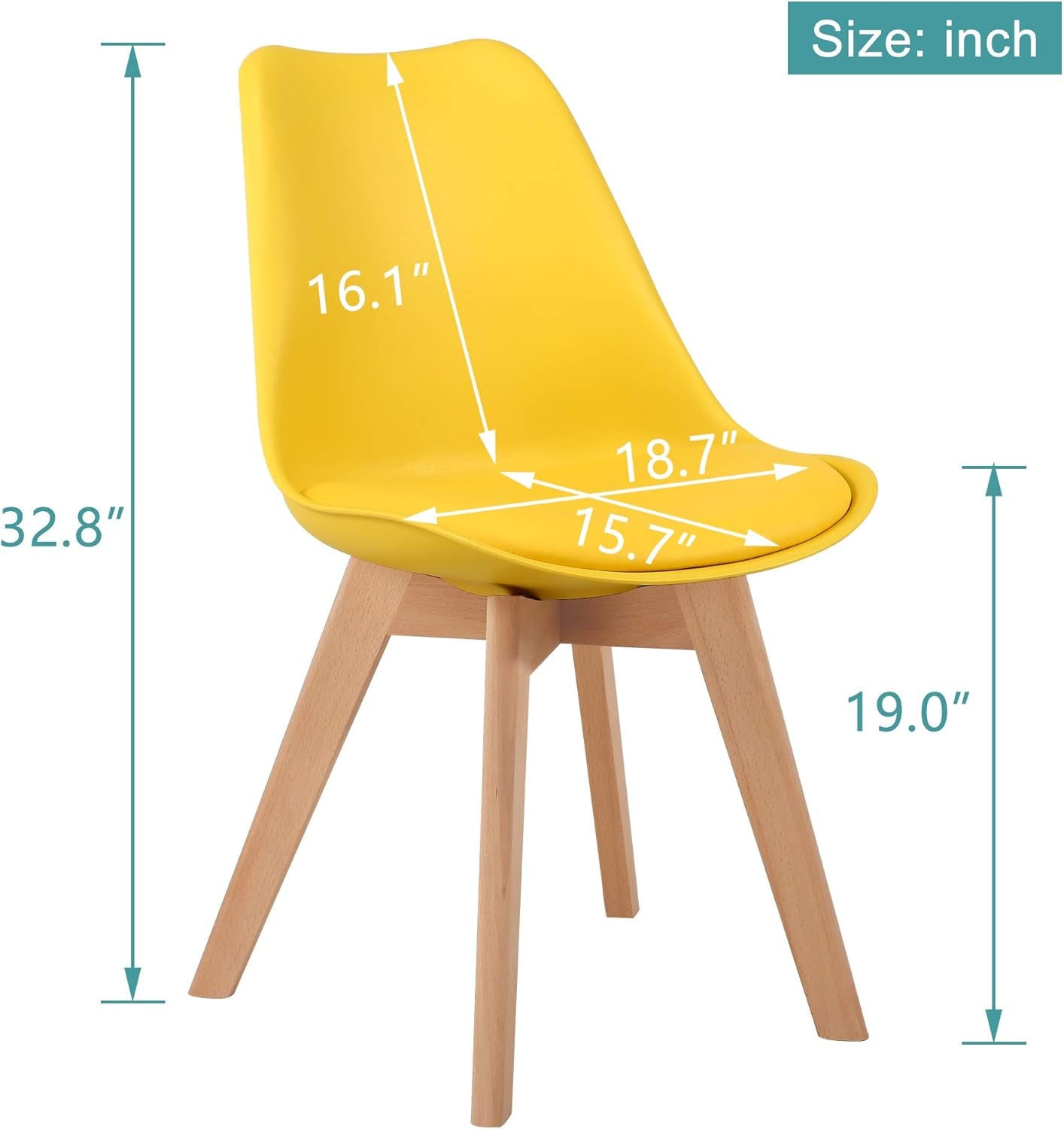 Modern Style Chair Dining, Shell Lounge Plastic Chair with Chairs Natural Wood Legs (Set of 2 Yellow)-2