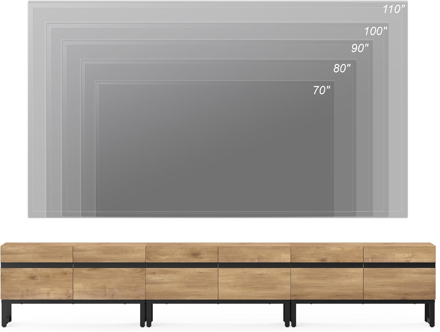 Modern TV Stand with Storage Cabinets for 110 Inch TV, Wood TV Entertainment Center TV Media Console Table with Metal Leg for Living Room,Oak-4