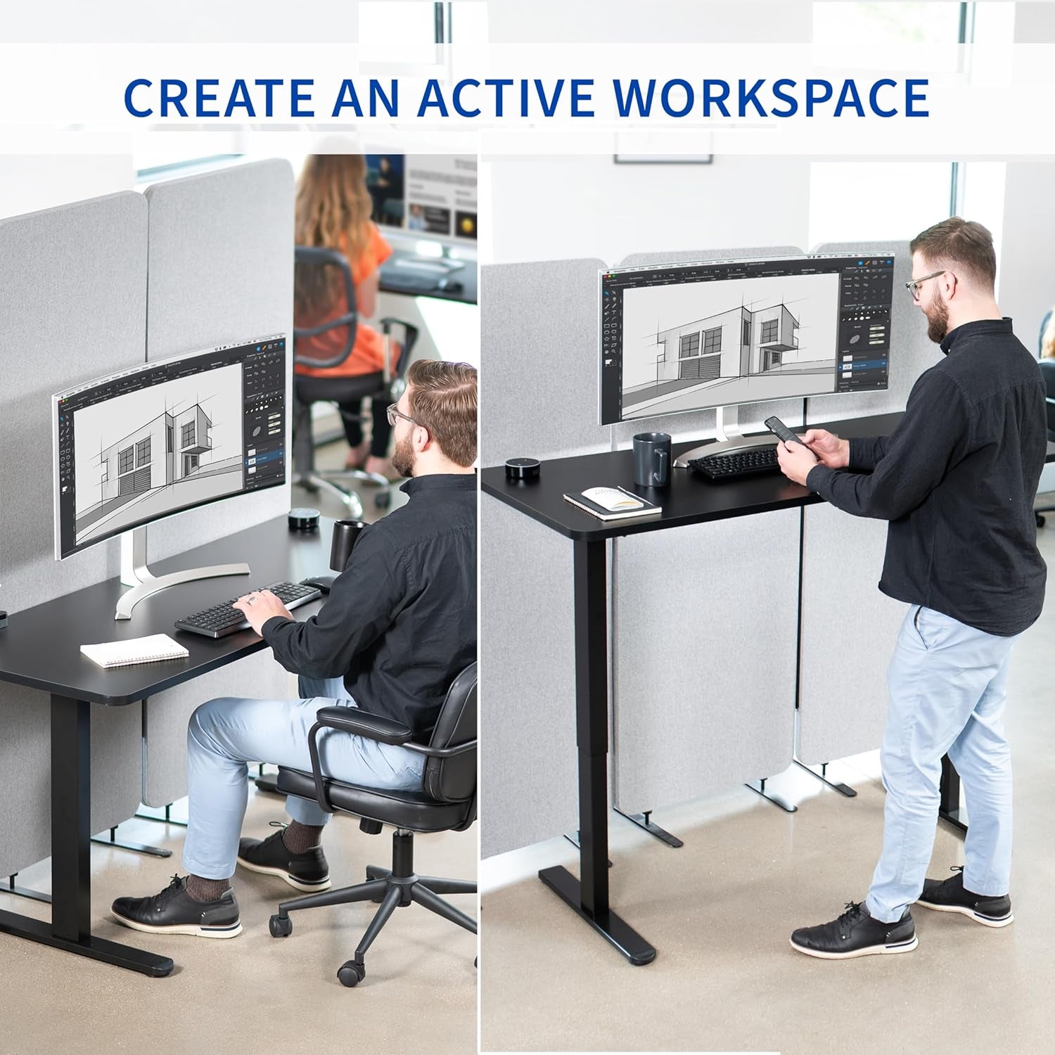 60-Inch Electric Height Adjustable 60 X 24 Inch Stand up Desk, Dark Walnut Solid One-Piece Table Top, White Frame, Home & Office Furniture Sets, B0 Series, DESK-KIT-W06D-4
