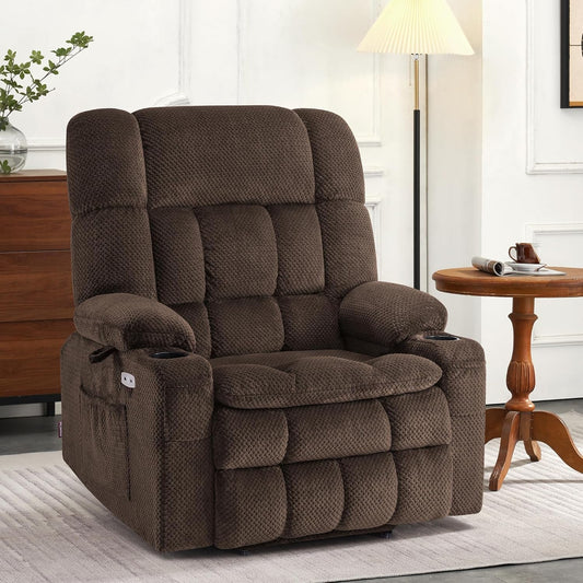 Large Dual Motor Power Lift Recliner Chair Sofa with Massage and Heat for Big Elderly People, Infinite Position, USB Ports, Fabric R7891 (Large-Wide, Coffee)-1