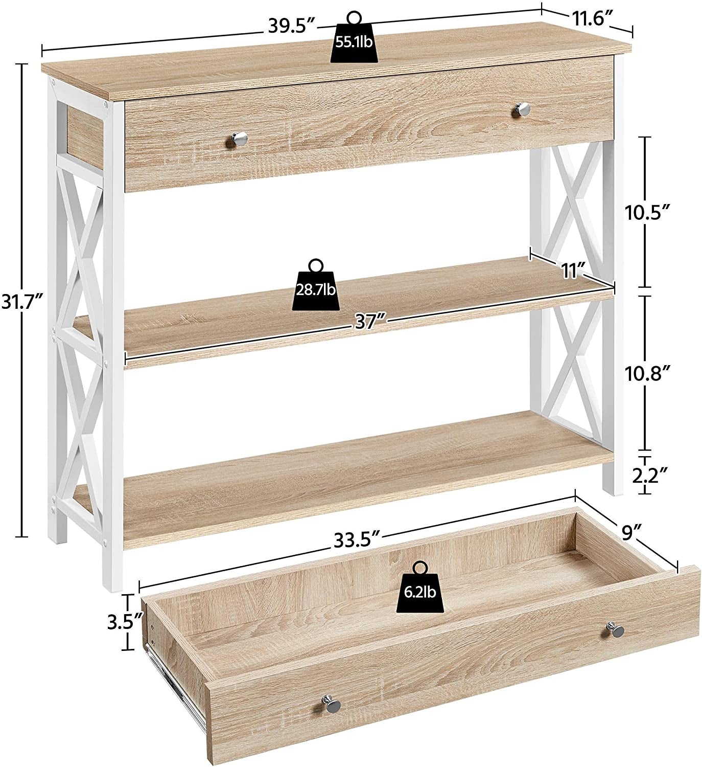 Narrow Console Table with Drawer and Shelves-2