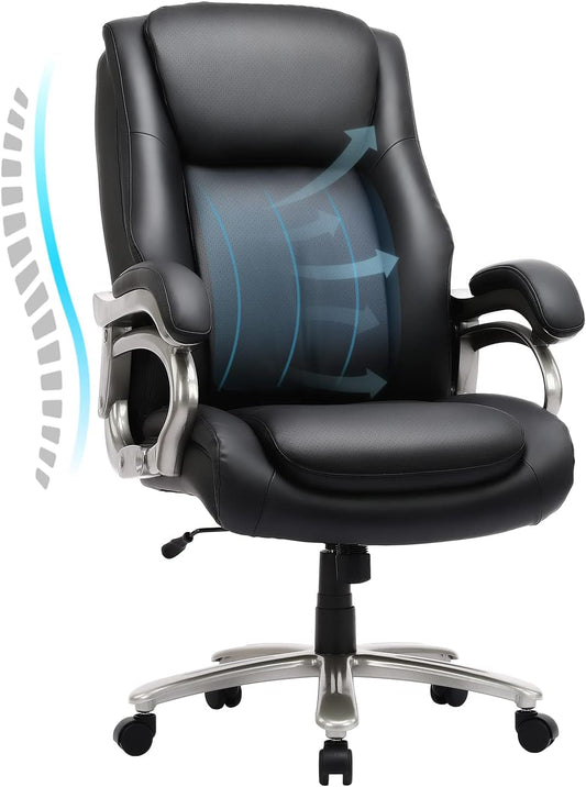 Big & Tall Office Chair 400Lbs Wide Seat- High Back PU Leather Executive Computer Desk Chair for Heavy People, Large Office Chair with Metal Base & Ergonomic Back Support- Black-0