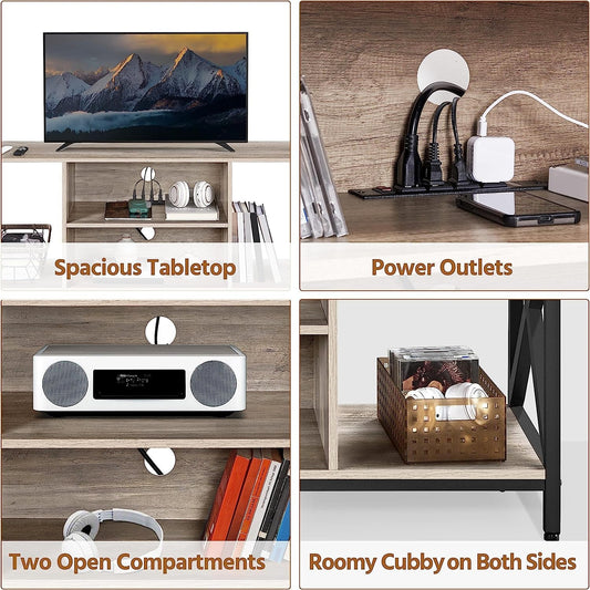 Industrial Gray TV Stand with Power Outlets-1